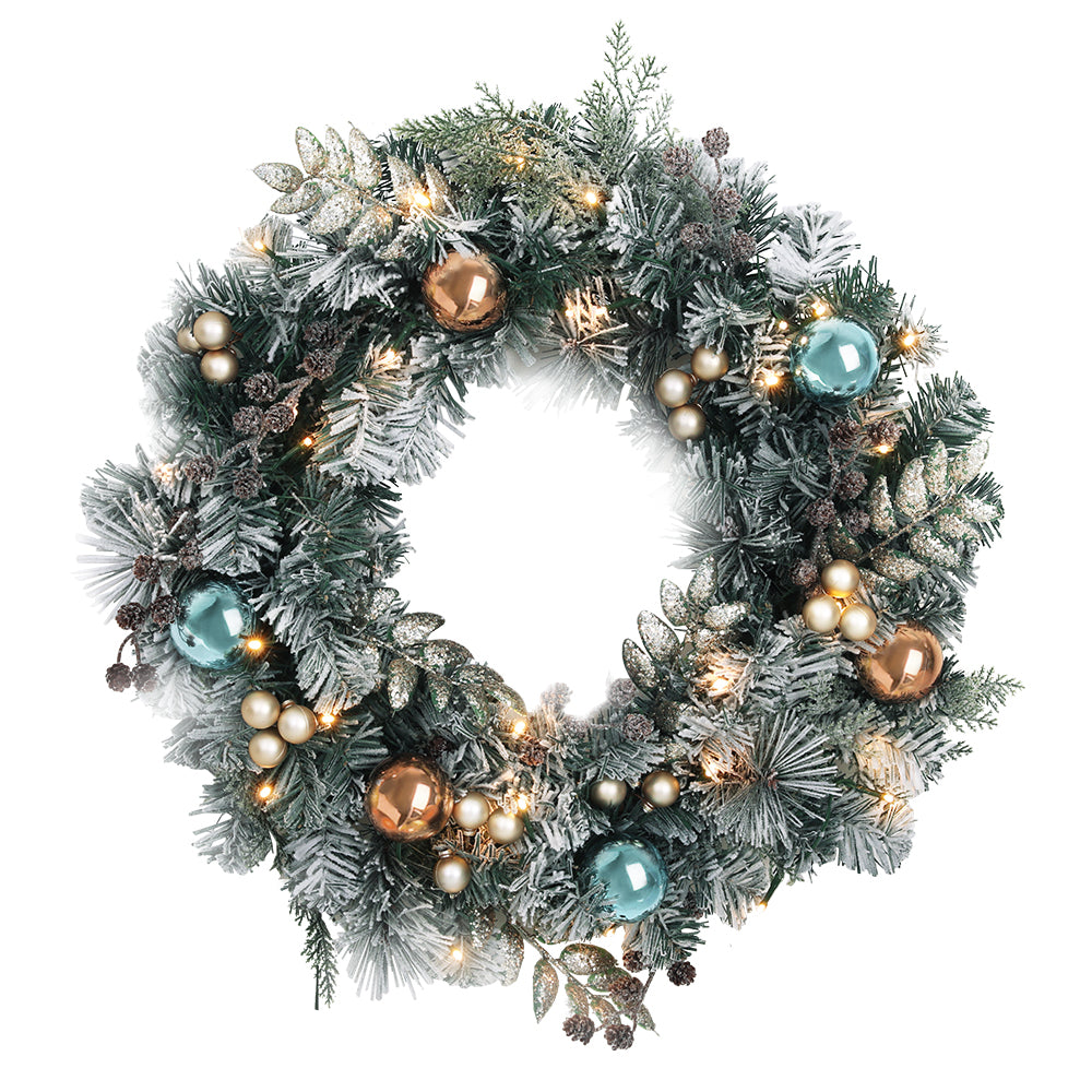60cm Christmas Snowy Wreath with LED Lights