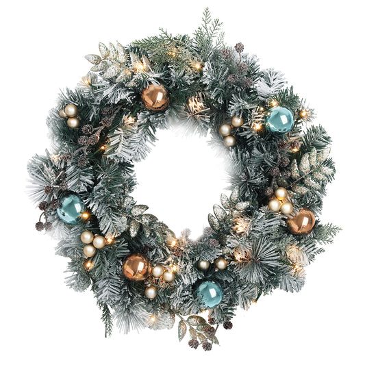 60cm Christmas Snowy Wreath with LED Lights