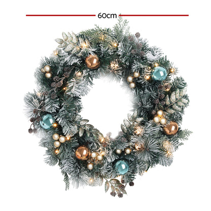 60cm Christmas Snowy Wreath with LED Lights