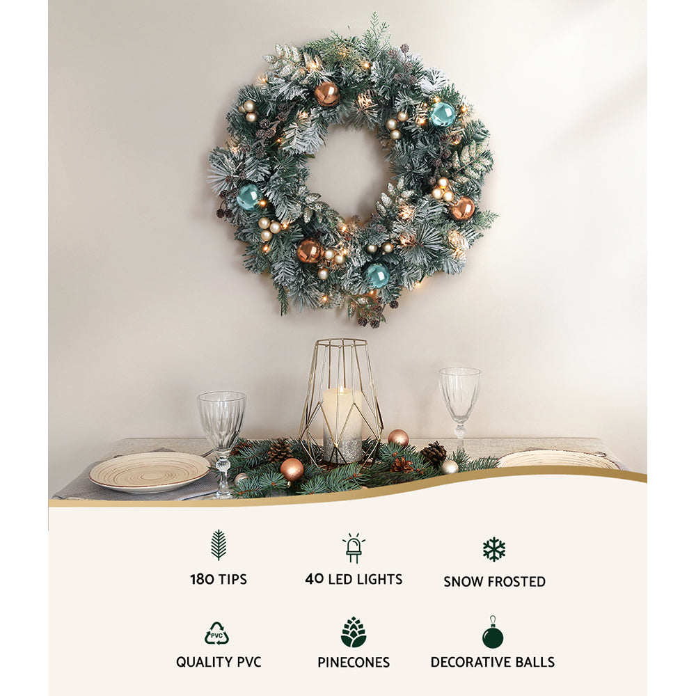 60cm Christmas Snowy Wreath with LED Lights