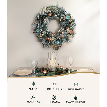 60cm Christmas Snowy Wreath with LED Lights