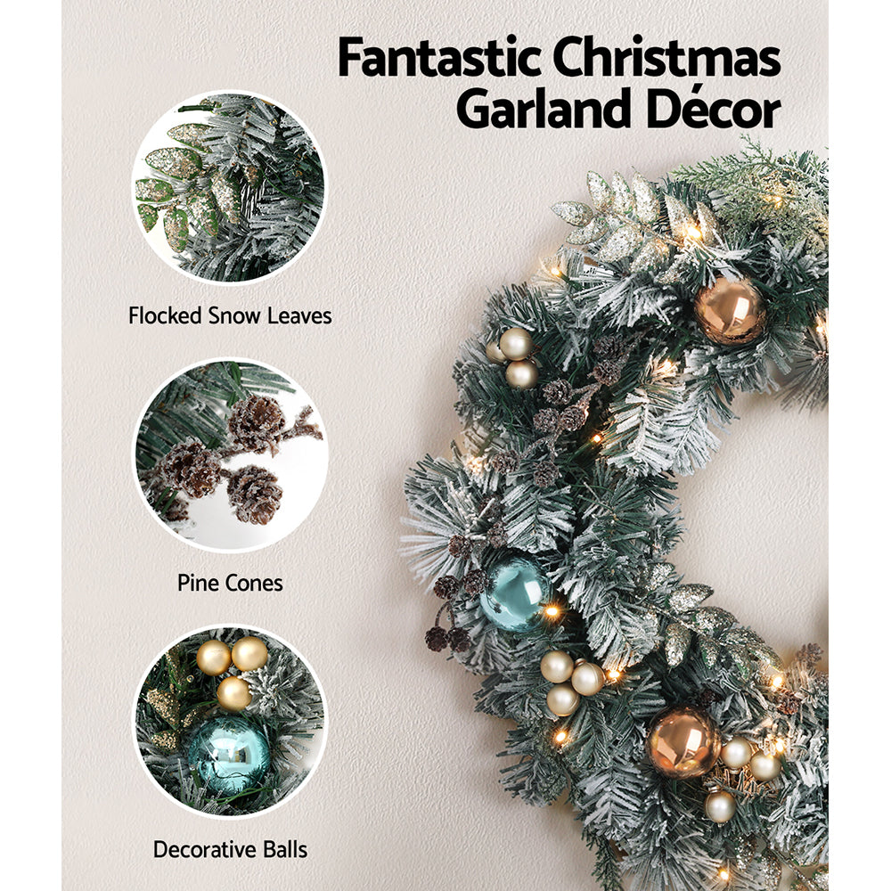 60cm Christmas Snowy Wreath with LED Lights