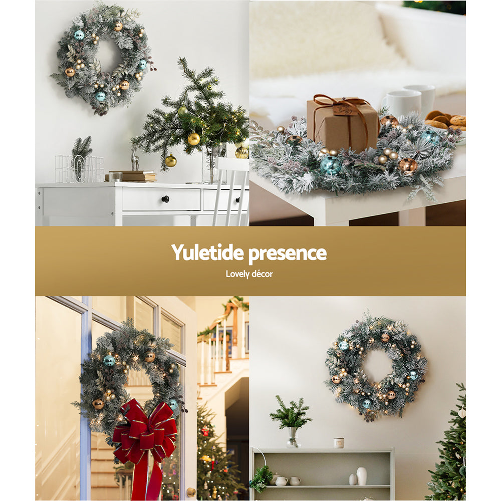 60cm Christmas Snowy Wreath with LED Lights