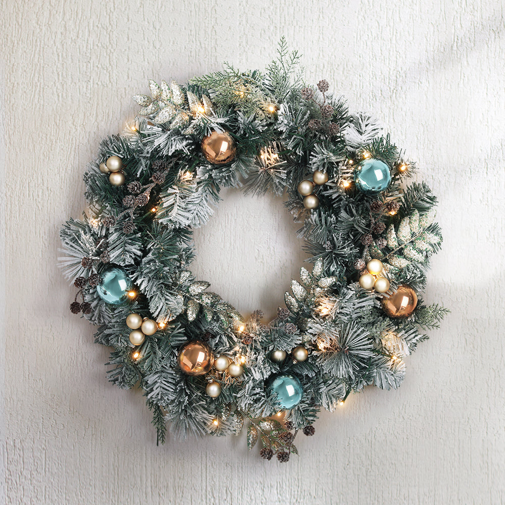 60cm Christmas Snowy Wreath with LED Lights