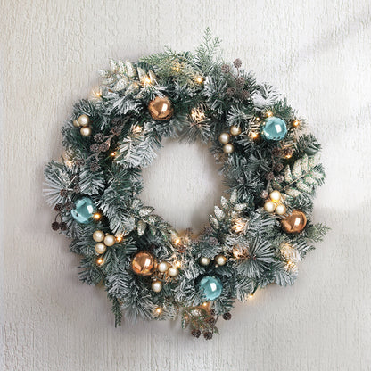 60cm Christmas Snowy Wreath with LED Lights