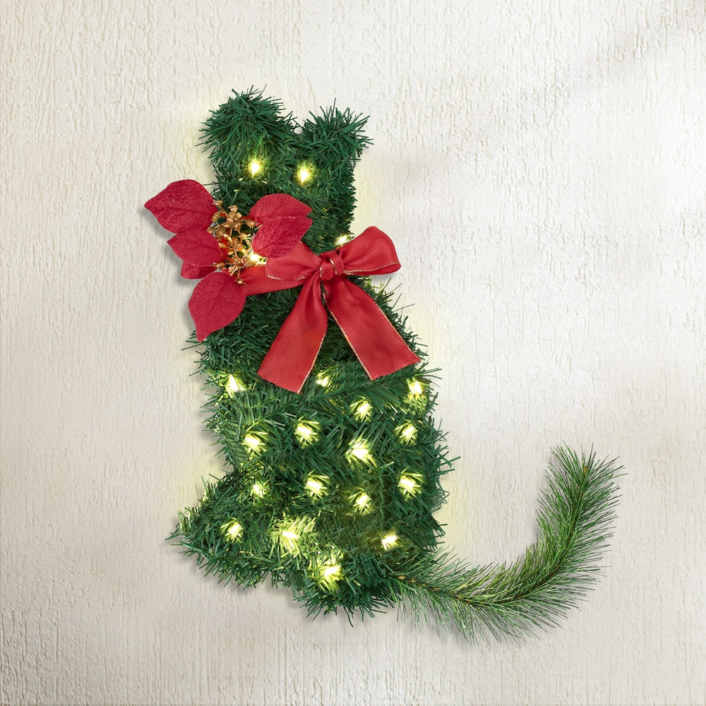 Cat Christmas Pre-lit Wreath 20 LED