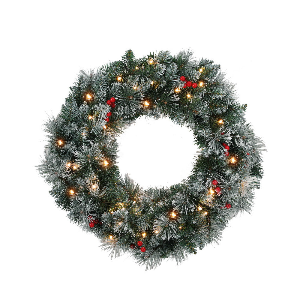 60cm Snowy Berries Christmas Wreath LED Lights