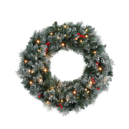 60cm Snowy Berries Christmas Wreath LED Lights