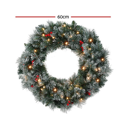 60cm Snowy Berries Christmas Wreath LED Lights