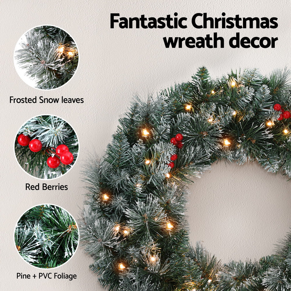60cm Snowy Berries Christmas Wreath LED Lights