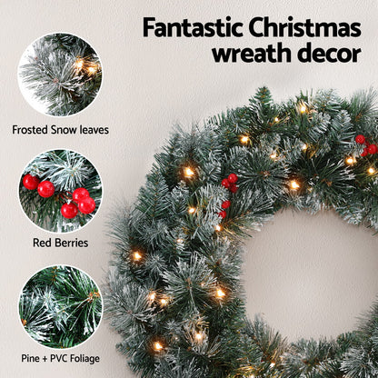 60cm Snowy Berries Christmas Wreath LED Lights