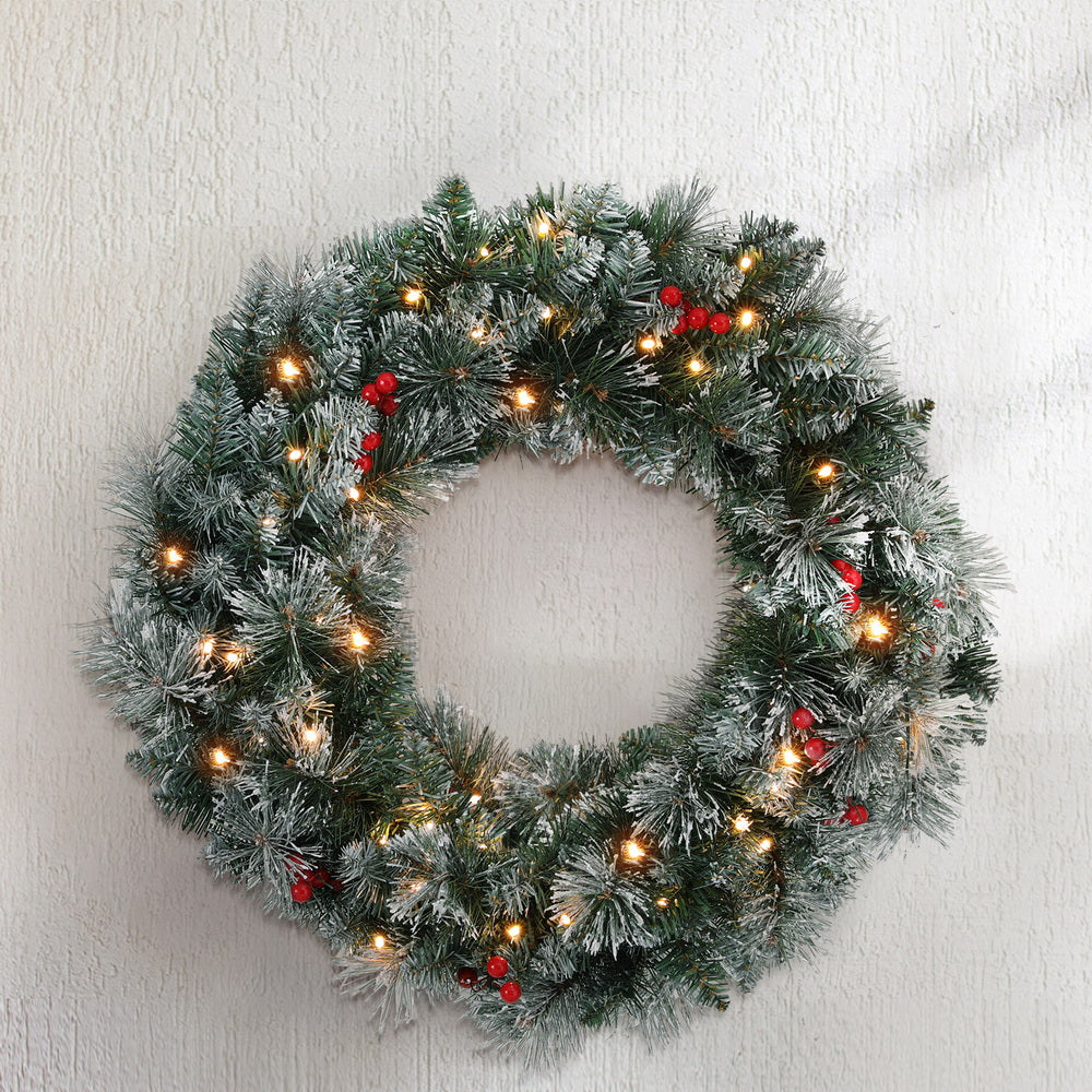 60cm Snowy Berries Christmas Wreath LED Lights