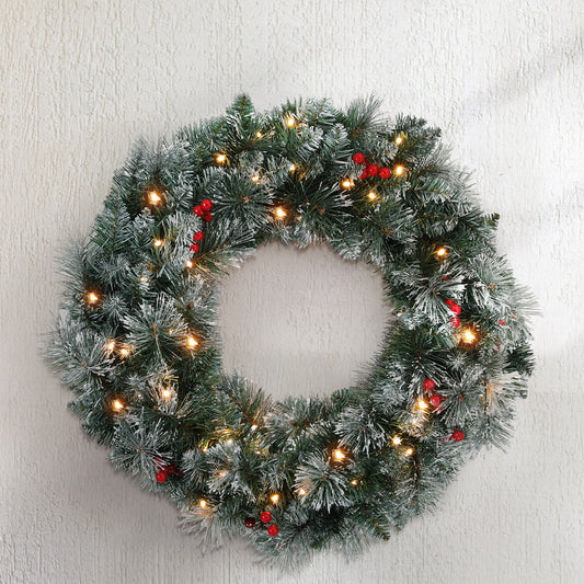 60cm Snowy Berries Christmas Wreath LED Lights