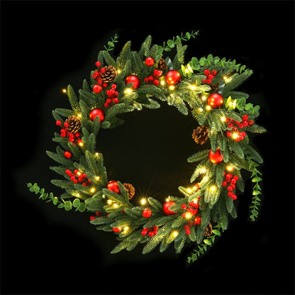 Christmas Wreath 60CM LED Garland Berries Pine Cones