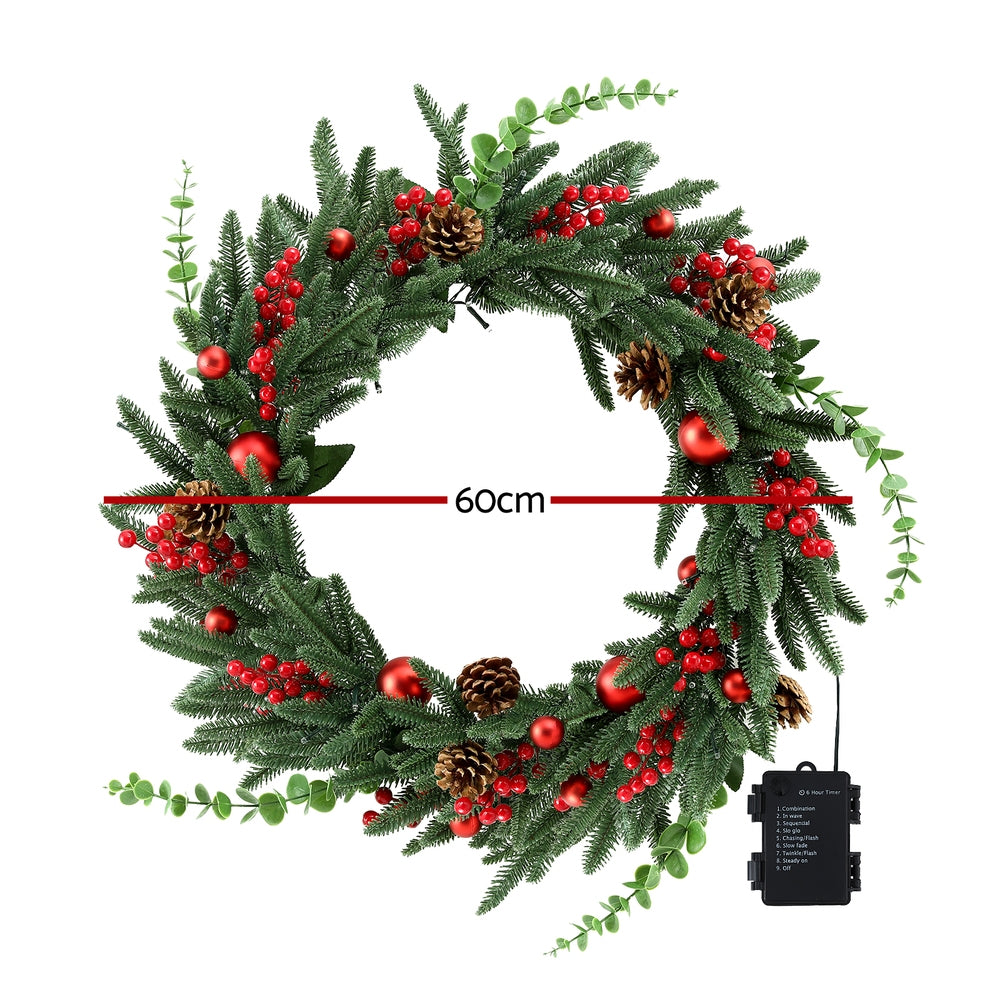 Christmas Wreath 60CM LED Garland Berries Pine Cones