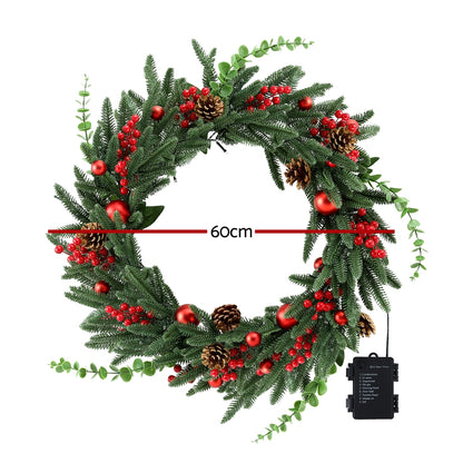 Christmas Wreath 60CM LED Garland Berries Pine Cones