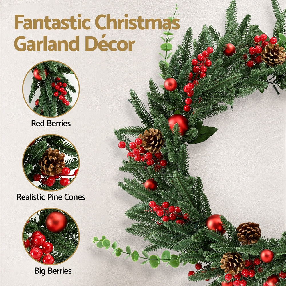 Christmas Wreath 60CM LED Garland Berries Pine Cones