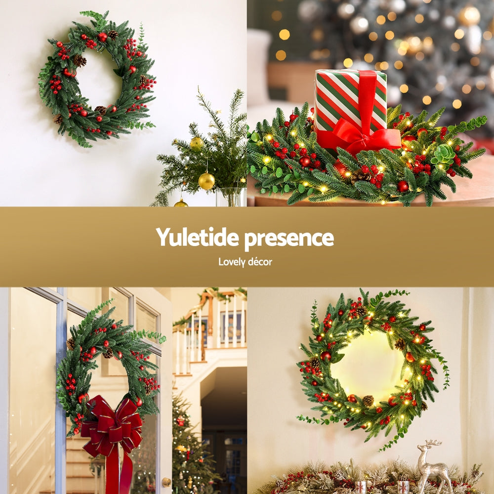 Christmas Wreath 60CM LED Garland Berries Pine Cones