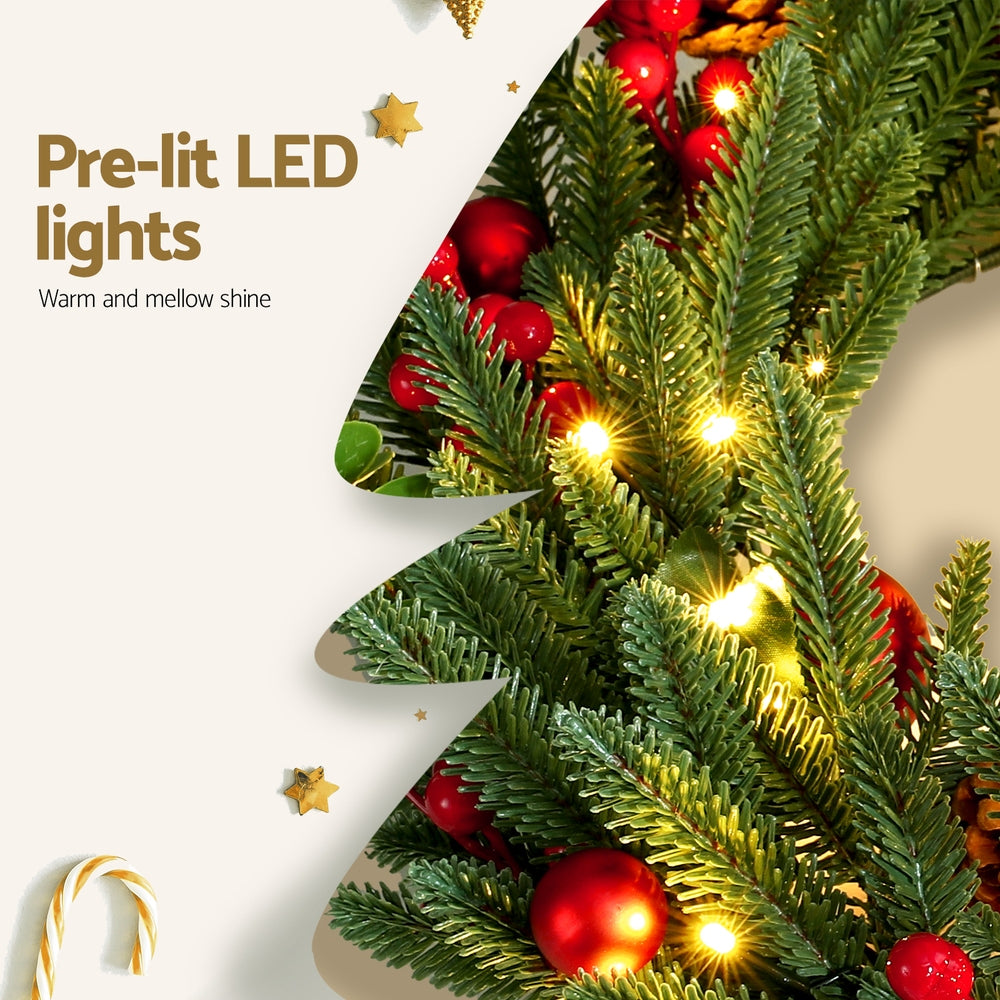 Christmas Wreath 60CM LED Garland Berries Pine Cones
