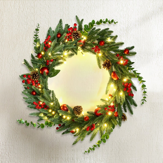 Christmas Wreath 60CM LED Garland Berries Pine Cones