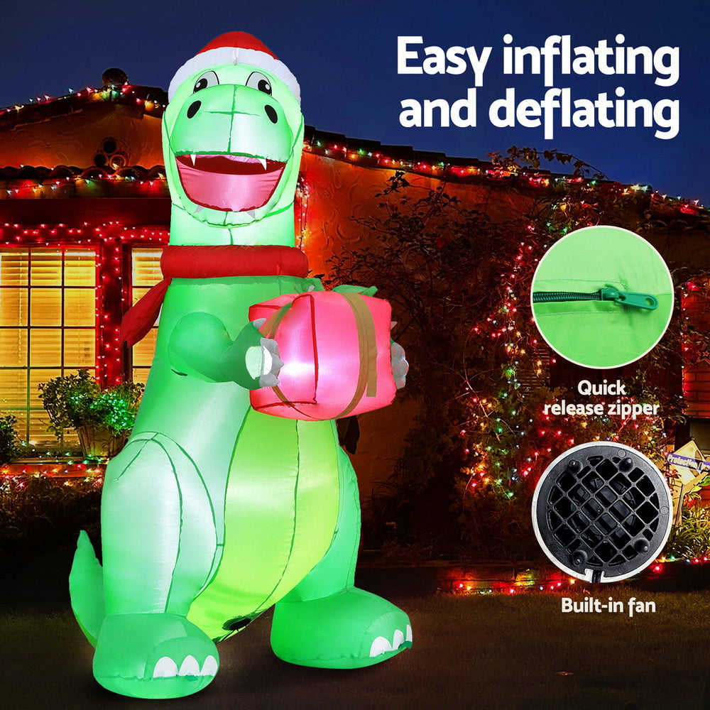 1.8M Christmas Inflatable Dinosaur Height LED Decorations Illuminated