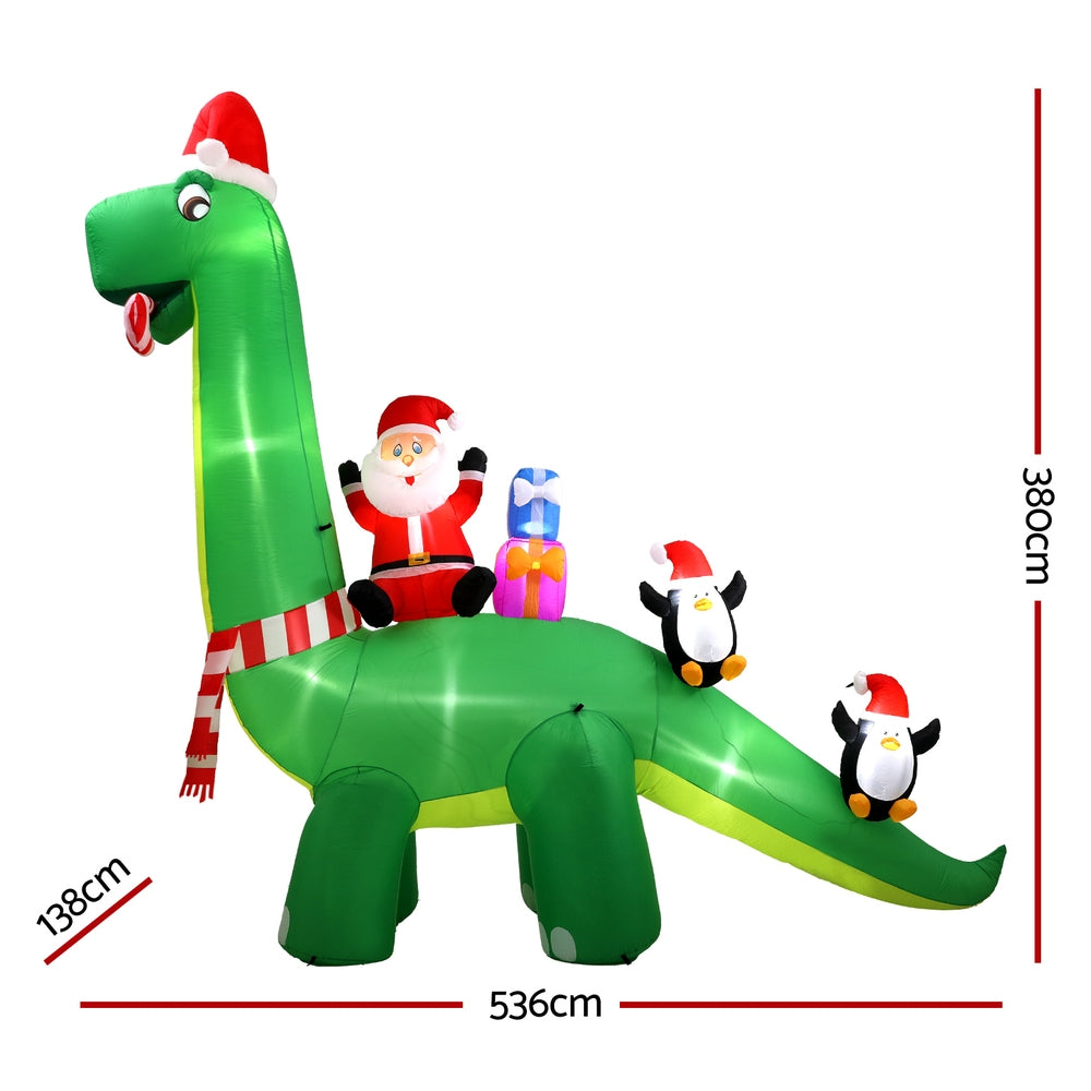 3.8M Christmas Inflatable Santa Dinosaur Illuminated Decorations
