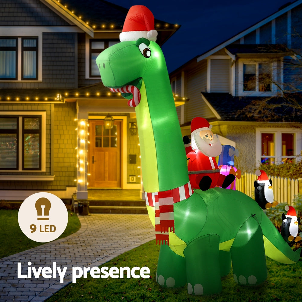 3.8M Christmas Inflatable Santa Dinosaur Illuminated Decorations