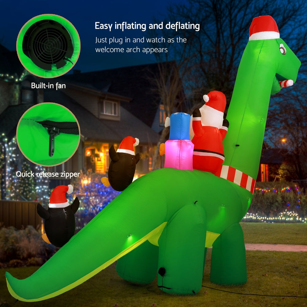 3.8M Christmas Inflatable Santa Dinosaur Illuminated Decorations