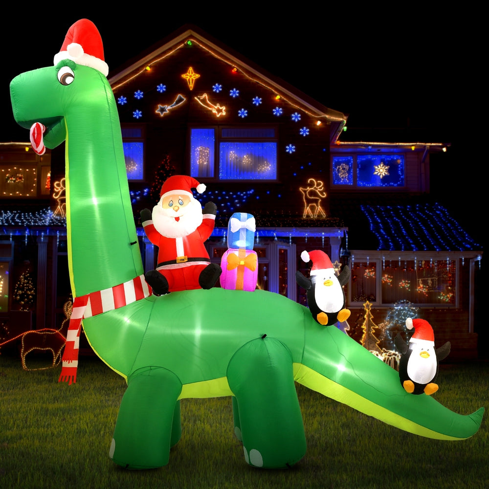3.8M Christmas Inflatable Santa Dinosaur Illuminated Decorations