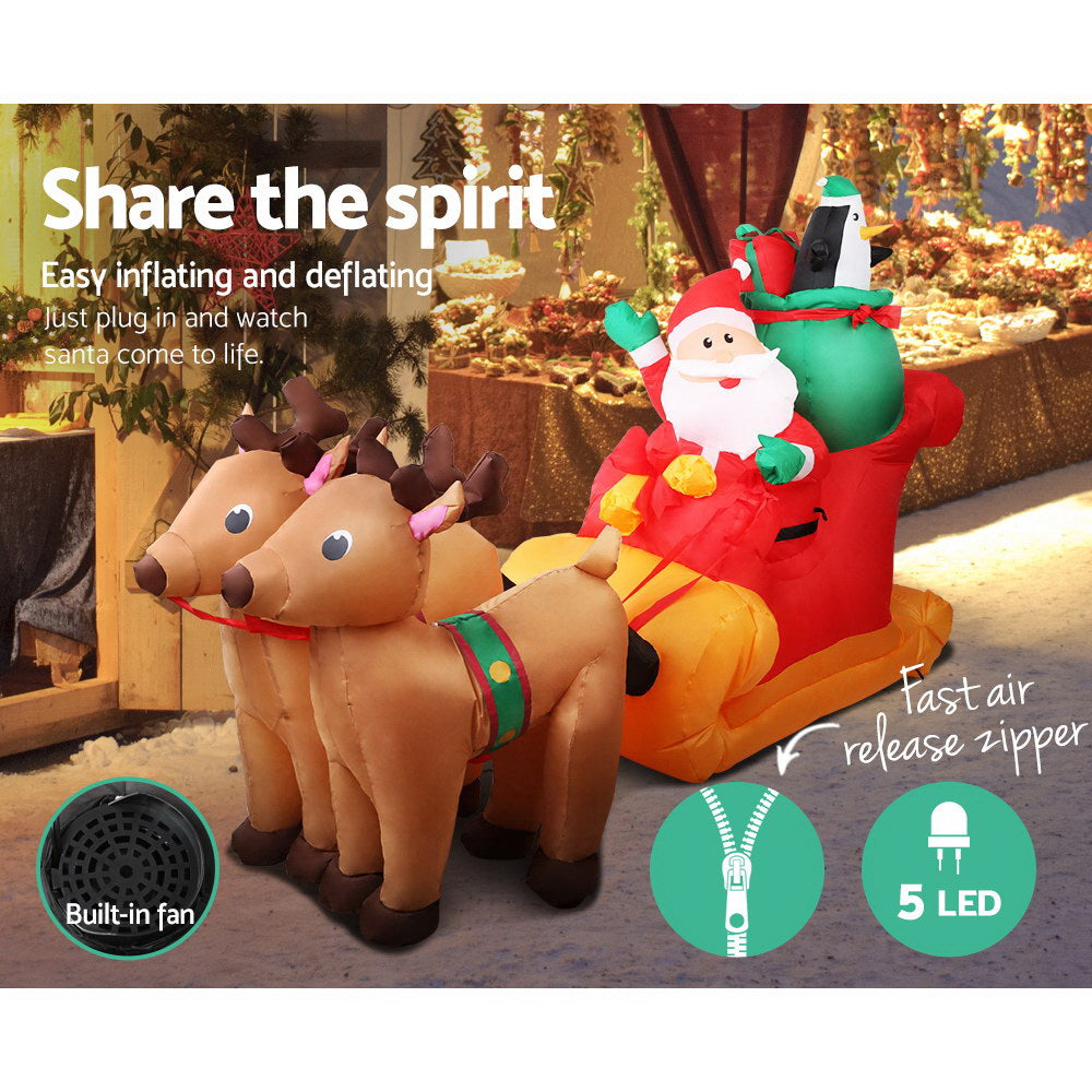 2.2M Christmas Inflatable Santa Sleigh Illuminated Decorations