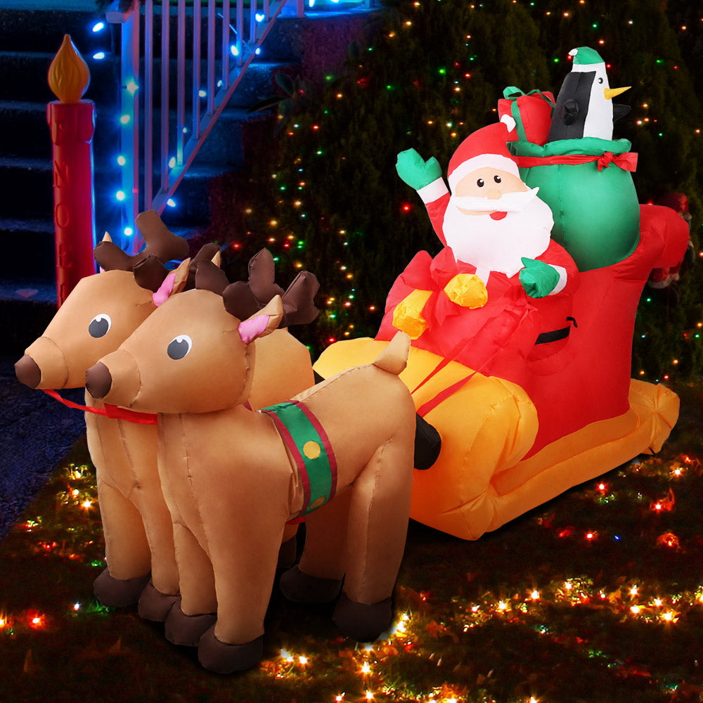 2.2M Christmas Inflatable Santa Sleigh Illuminated Decorations