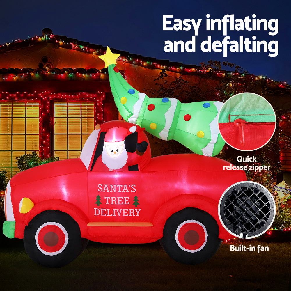 1.6M Christmas Inflatable Santa Truck LED Decorations Illuminated