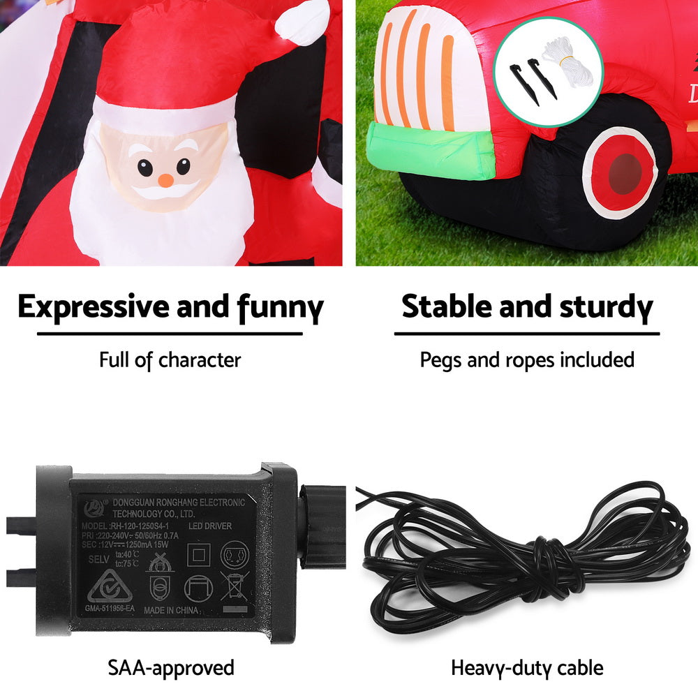 1.6M Christmas Inflatable Santa Truck LED Decorations Illuminated