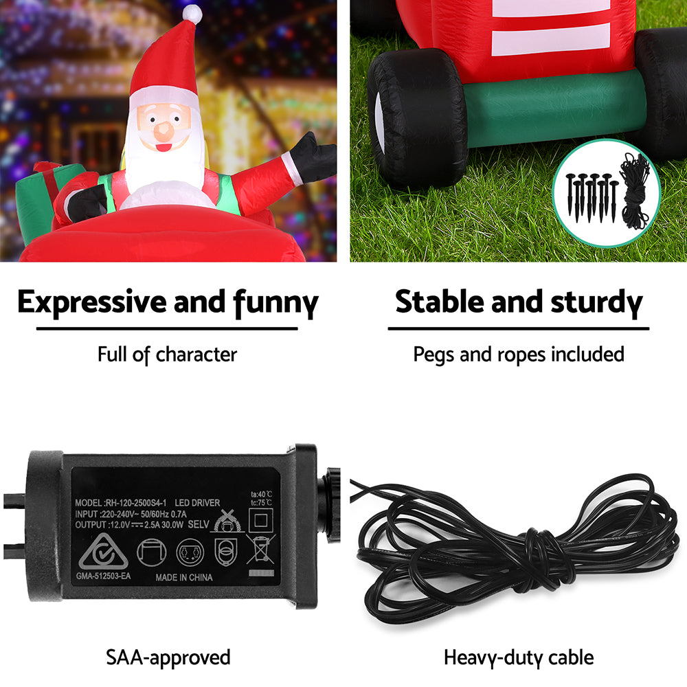 2.6M Christmas Inflatable Santa Truck LED Decorations Illuminated