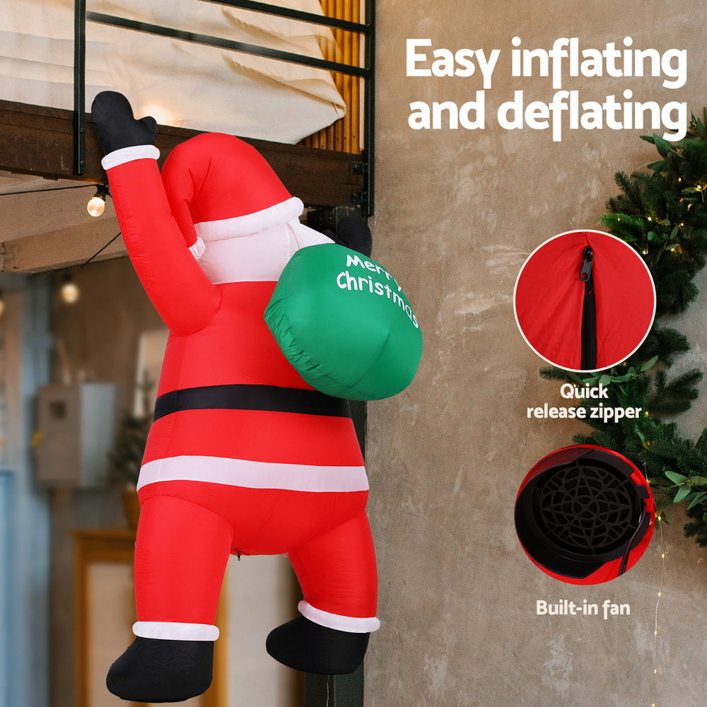 1.9M Christmas Inflatable Santa Climbing LED Illuminated Decoration