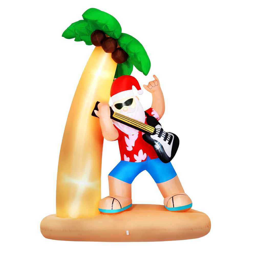 2.1M Christmas Inflatable Santa Guitar Led Illuminated Decorations