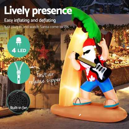 2.1M Christmas Inflatable Santa Guitar Led Illuminated Decorations