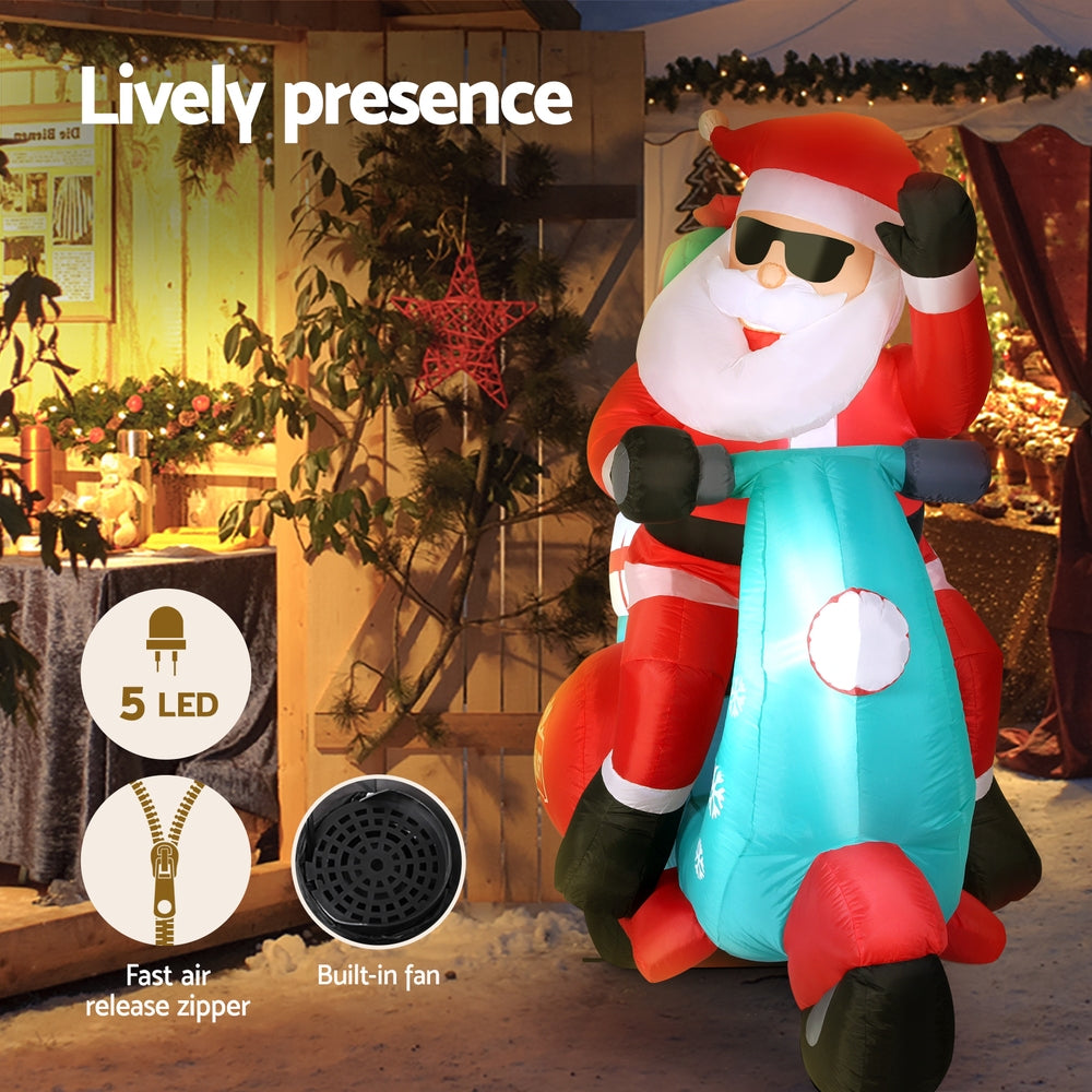1.8M Christmas Inflatable Santa Motorbike LED Illuminated Decorations