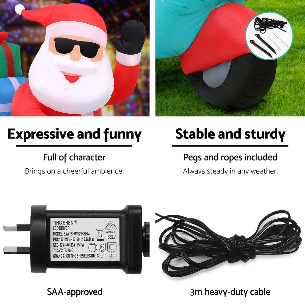 1.8M Christmas Inflatable Santa Motorbike LED Illuminated Decorations