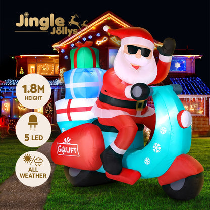 1.8M Christmas Inflatable Santa Motorbike LED Illuminated Decorations