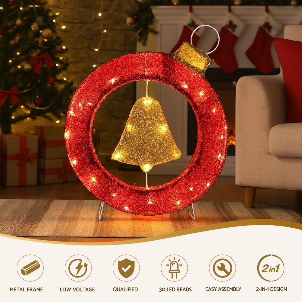 60cm Christmas Lights Motif 30 LED Bell Wreath
