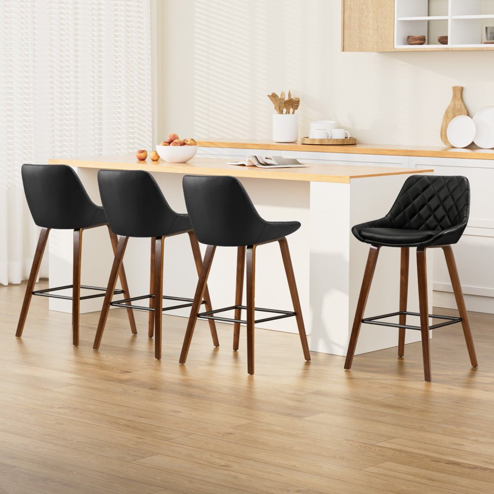 Arbor Luxe PU Leather Bar Stools – Set of 4 (Black) - OZ Home Deals