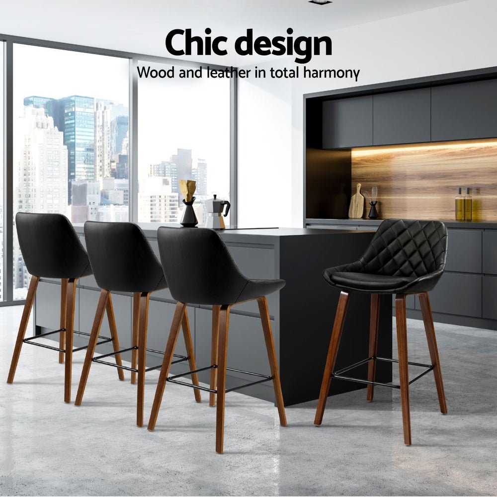Arbor Luxe PU Leather Bar Stools – Set of 4 (Black) - OZ Home Deals