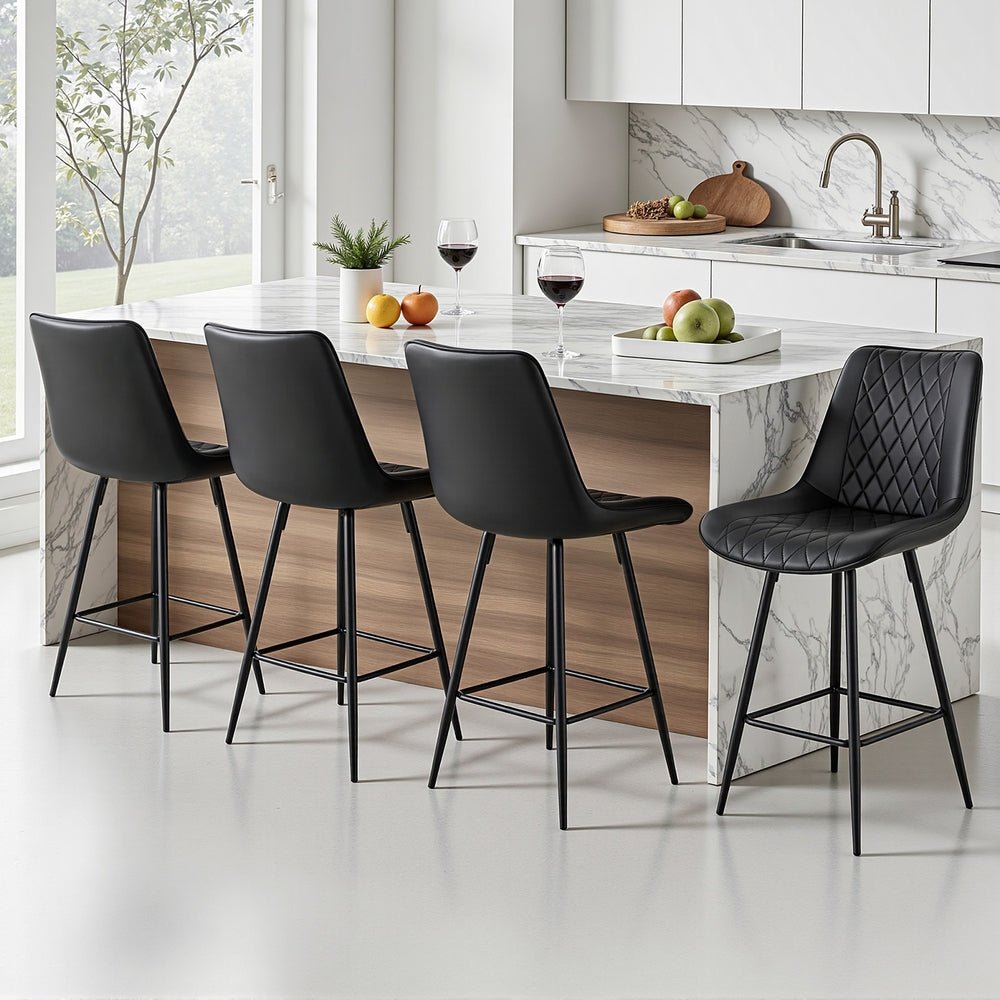Artiss 4x Bar Stools Kitchen Dining Chair Counter Stool Diamond PU Leather Black - OZ Home Deals