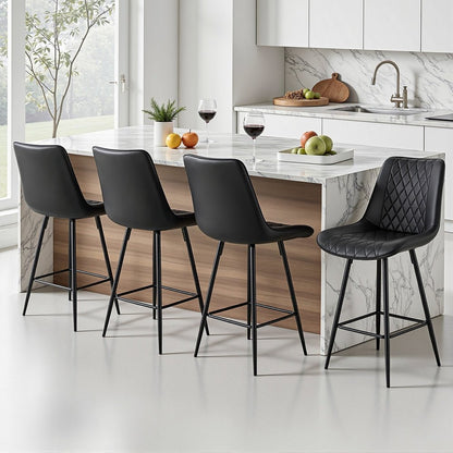 Artiss 4x Bar Stools Kitchen Dining Chair Counter Stool Diamond PU Leather Black - OZ Home Deals