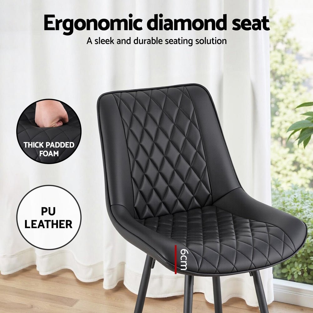 Artiss 4x Bar Stools Kitchen Dining Chair Counter Stool Diamond PU Leather Black - OZ Home Deals