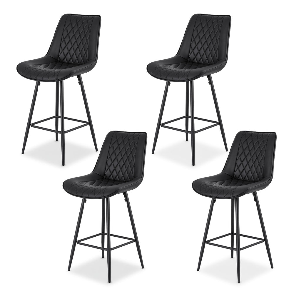 Artiss 4x Bar Stools Kitchen Dining Chair Counter Stool Diamond PU Leather Black - OZ Home Deals