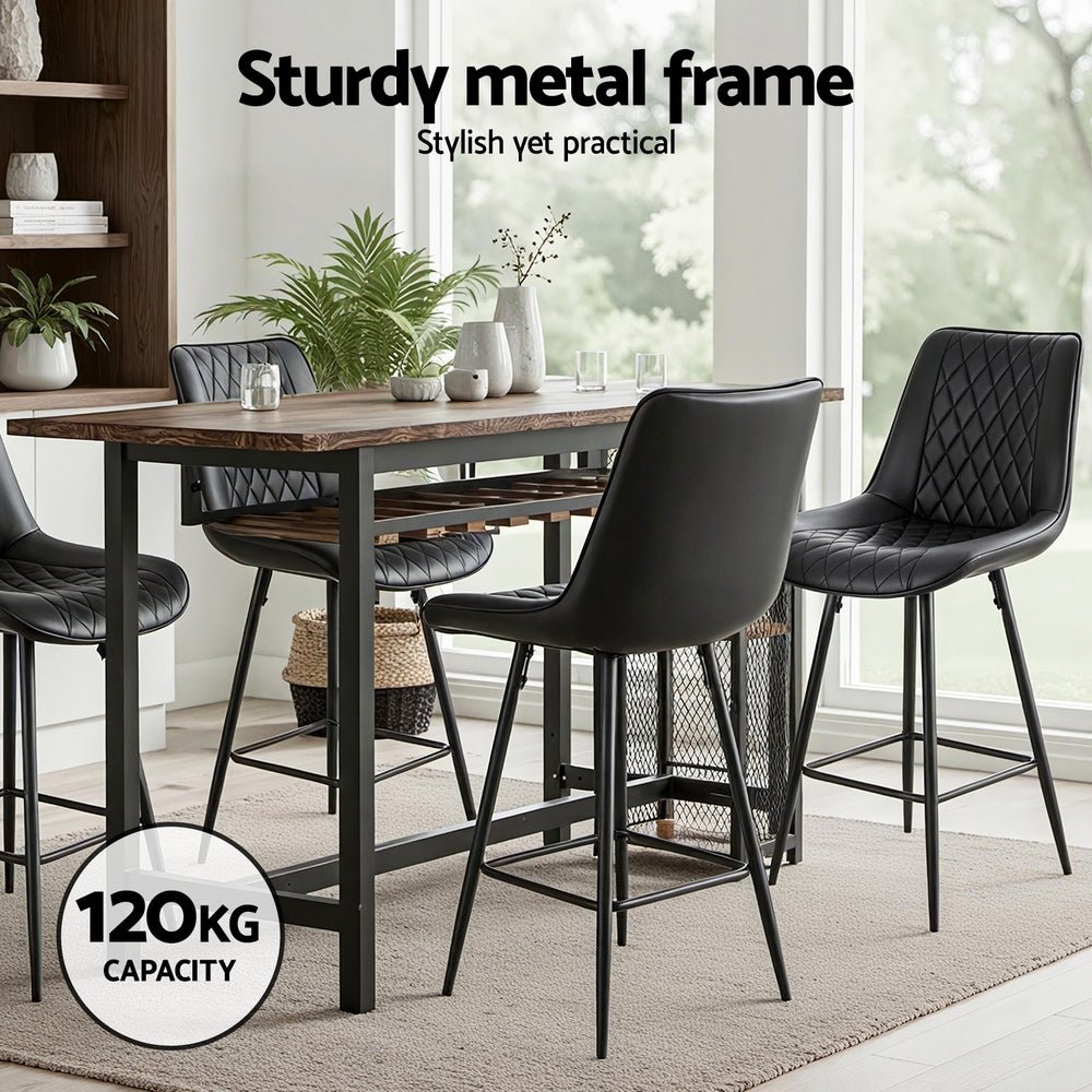 Artiss 4x Bar Stools Kitchen Dining Chair Counter Stool Diamond PU Leather Black - OZ Home Deals