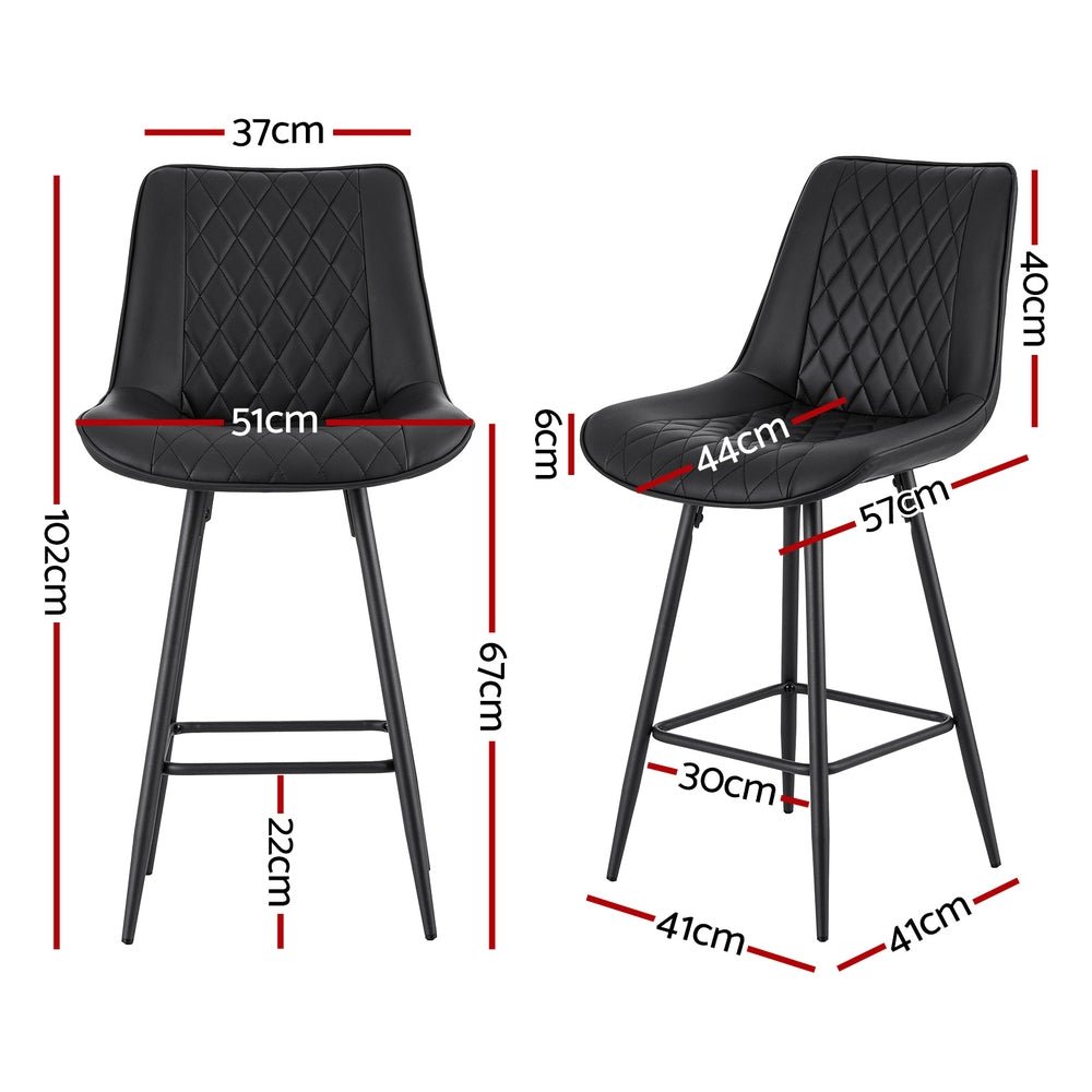 Artiss 4x Bar Stools Kitchen Dining Chair Counter Stool Diamond PU Leather Black - OZ Home Deals