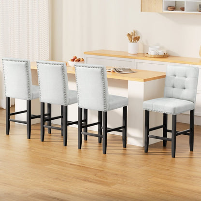 Artiss 4x Bar Stools Kitchen Dining Chairs Counter Fabric Stool Wooden Ada Grey - OZ Home Deals